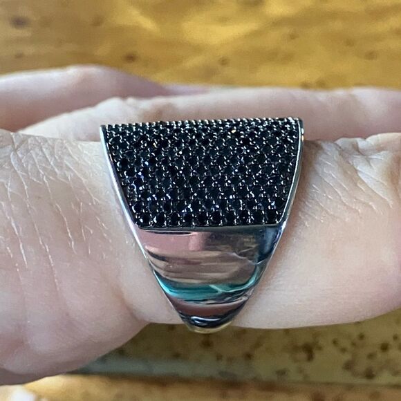 Natural Black Spinel Sterling Silver Ring Size 8 - Picture 3 of 9